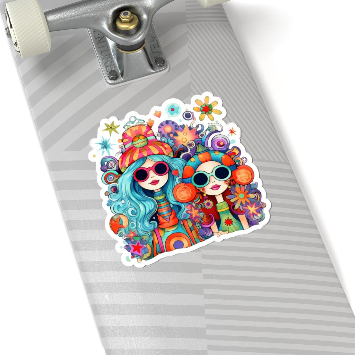 Groovy Hippie Girls Sticker: Retro 70s Waterproof Vinyl Decal