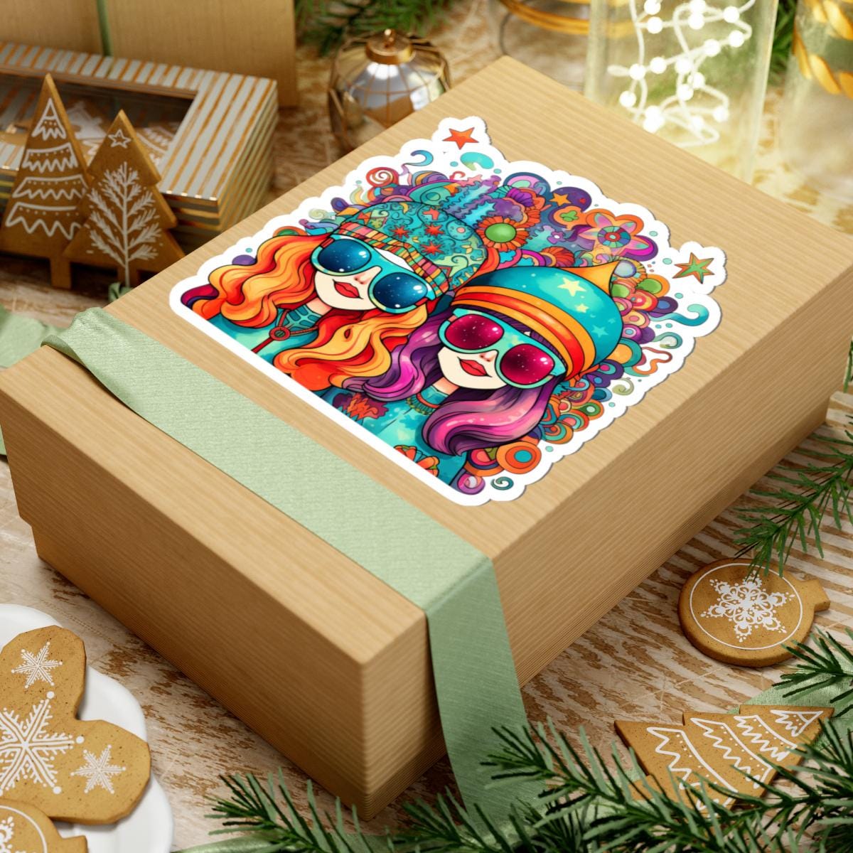 Psychedelic Groovy Girls Sticker: Trippy Retro Vinyl Decal