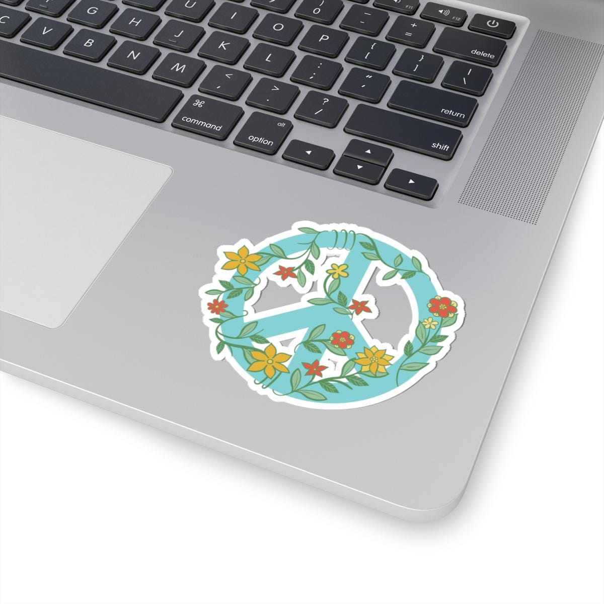 Floral Peace Sign Sticker: Retro 70s Hippie Waterproof Vinyl Decal