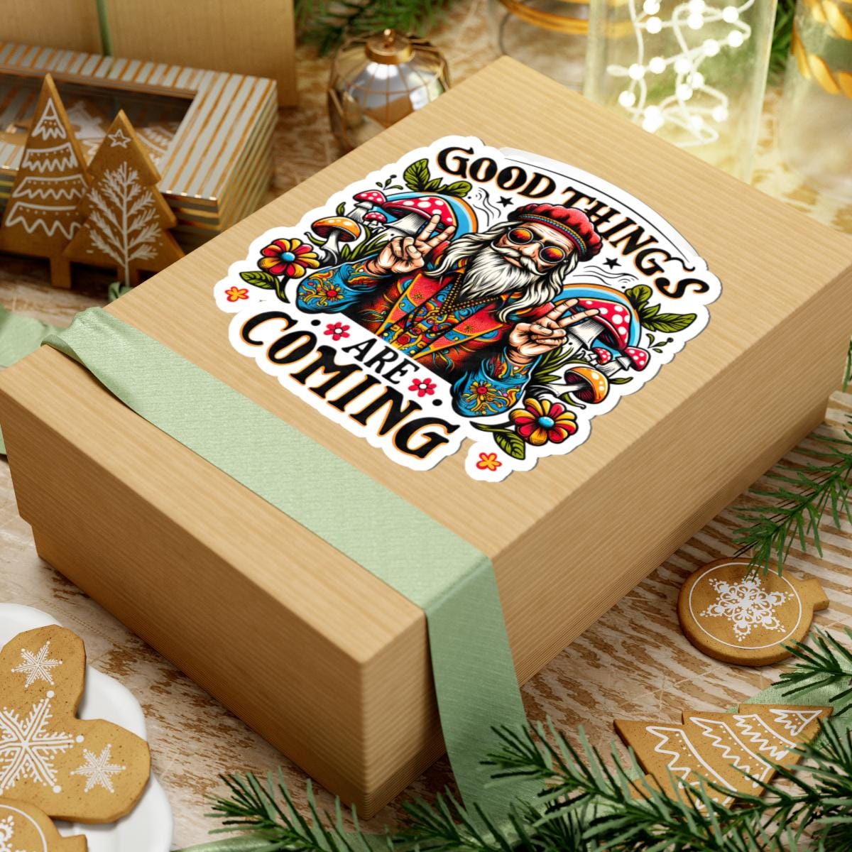 Trippy Mushroom Sticker: Good Things Are Coming - Retro Hippie Vinyl Decal