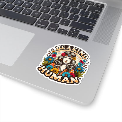 Be A Kind Human Sticker: Retro Hippie Flower Power Vinyl Decal