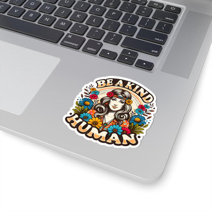 Be A Kind Human Sticker: Retro Hippie Flower Power Vinyl Decal