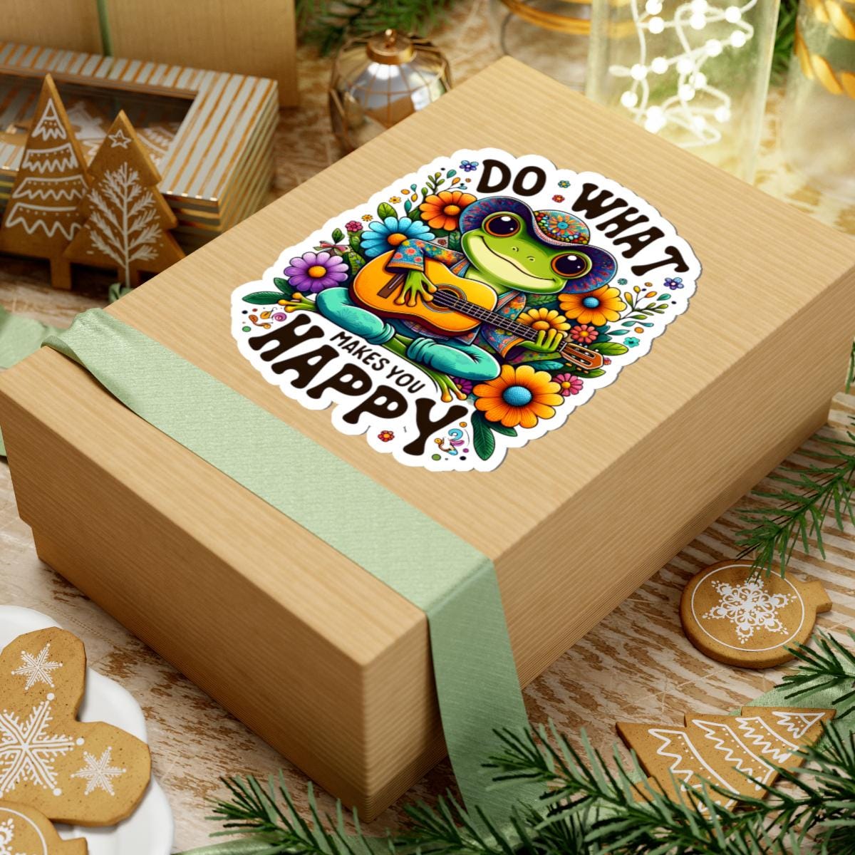 Hippie Frog Guitar Sticker: Do What Makes You Happy - Waterproof Vinyl Decal