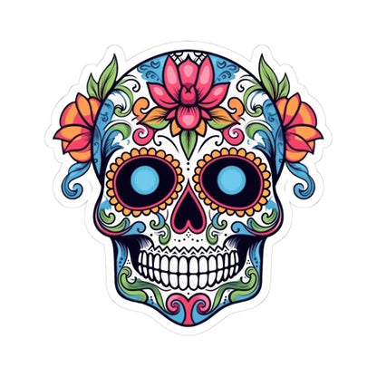 Sugar Skull Vinyl Sticker: Floral Dia de los Muertos Decal - Waterproof Gothic Art