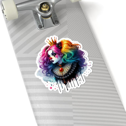Rainbow Clown Queen Sticker: Gothic Circus Art, Glossy Vinyl