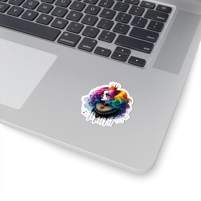 Rainbow Clown Queen Sticker: Gothic Circus Art, Glossy Vinyl