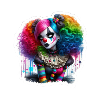 ColorFlow | Rainbow Gothic Clown Sticker | Creepy Cute Circus Doll Art | Alt Aesthetic Glossy Vinyl Sticker