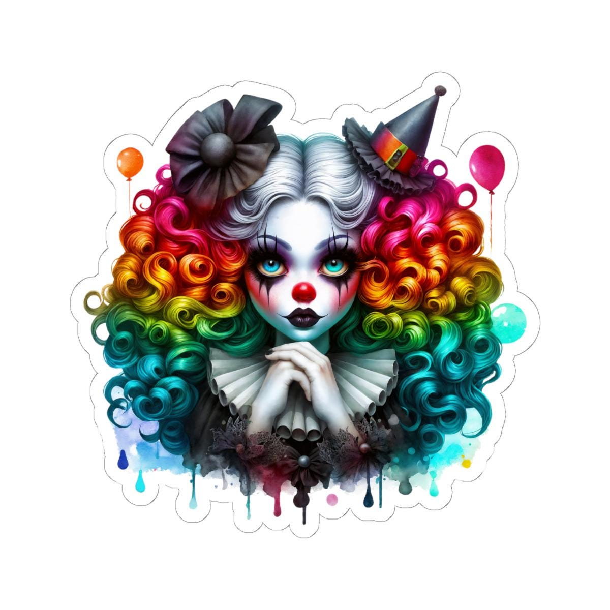 ColorFlow | Rainbow Gothic Circus Clown Sticker | Creepy Cute Harlequin Art | Dark Carnival Aesthetic Vinyl