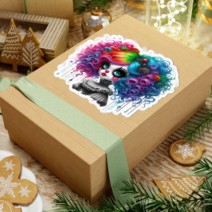 ColorFlow | Rainbow Gothic Clown Girl Sticker | Creepy Cute Circuscore Vinyl Decal | Spooky Aesthetic Laptop Sticker