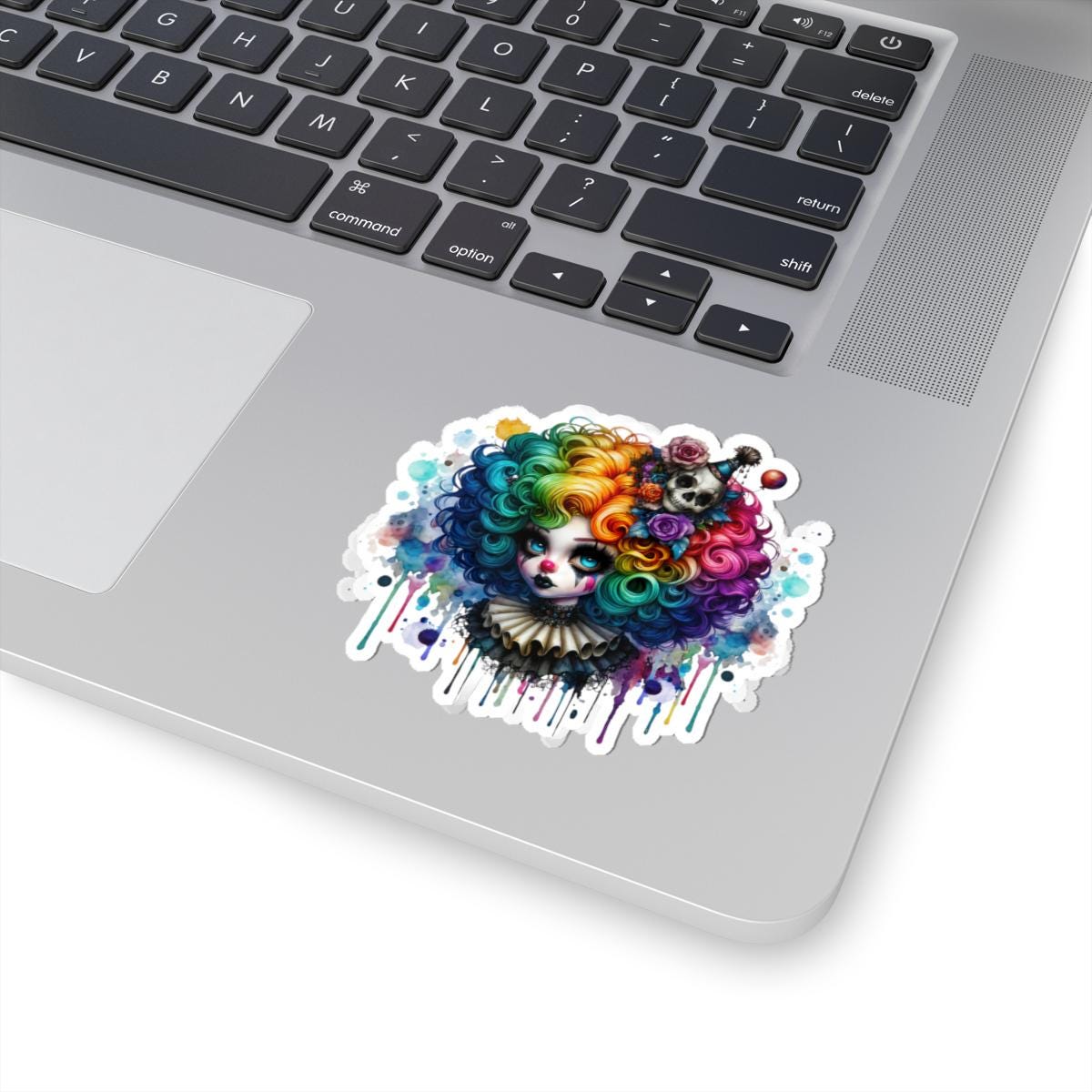 ColorFlow | Gothic Rainbow Clown Skull Sticker | Creepy Cute Circuscore Vinyl Decal | Spooky Alternative Laptop Art