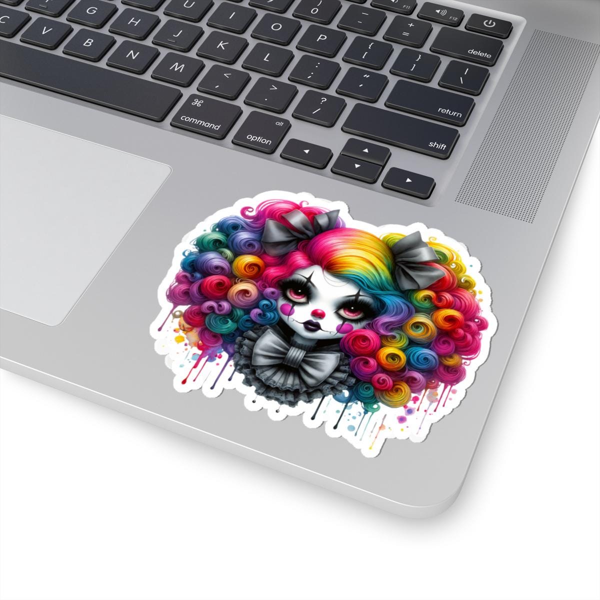 ColorFlow | Rainbow Goth Clowncore Sticker | Pastel Punk Big Bow Girl | Sad Circus Vinyl Decal