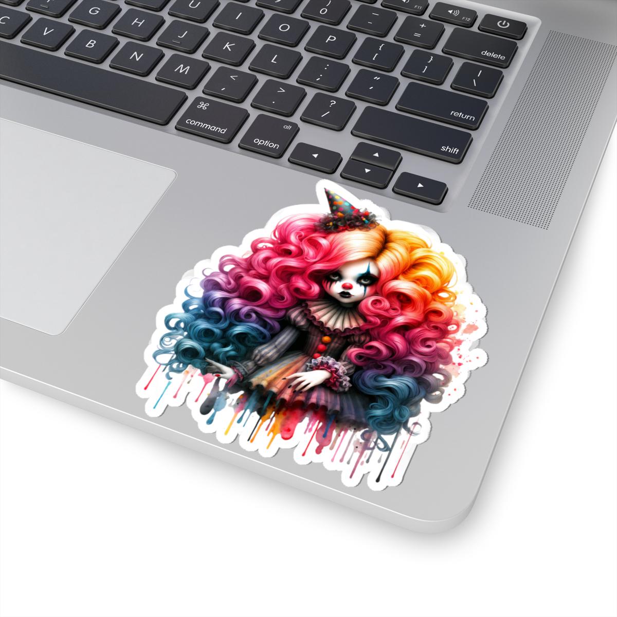 Pastel Goth Clown Girl Sticker | Rainbow Curls, Circus Doll Art