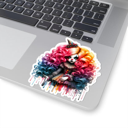 Pastel Goth Clown Girl Sticker | Rainbow Curls, Circus Doll Art