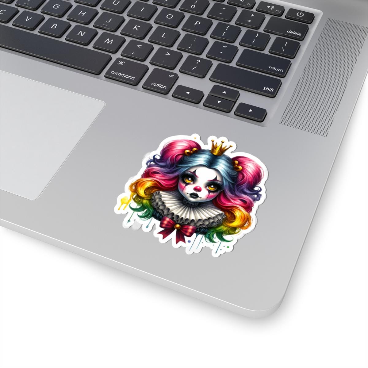 Rainbow Clowncore Sticker: Pastel Goth Doll with Crown