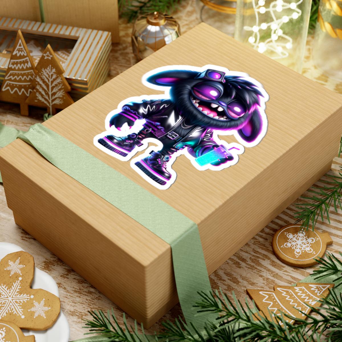 Cyberpunk Bunny Monster Sticker: Neon Glow Vinyl Decal