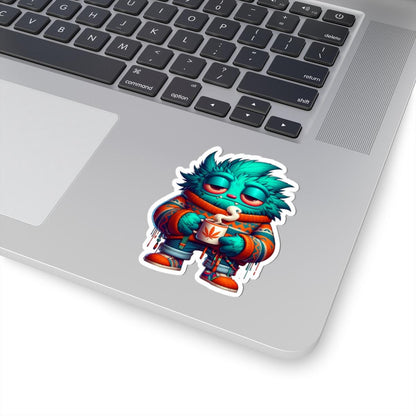 Blue Monster Coffee Sticker: Cozy Sweater Weather Vinyl Decal
