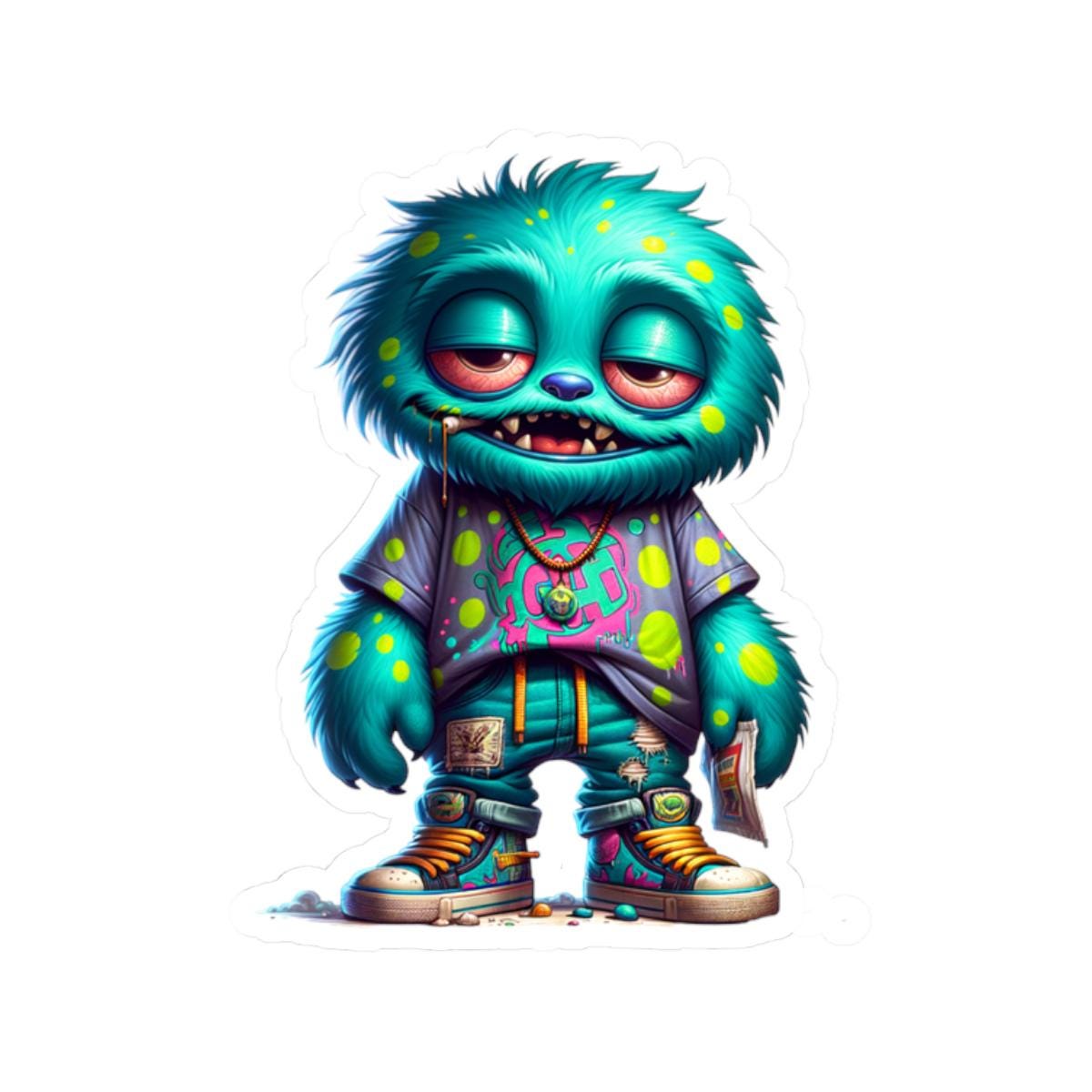 Graffiti Blue Monster Sticker: Urban Street Art Vinyl Decal