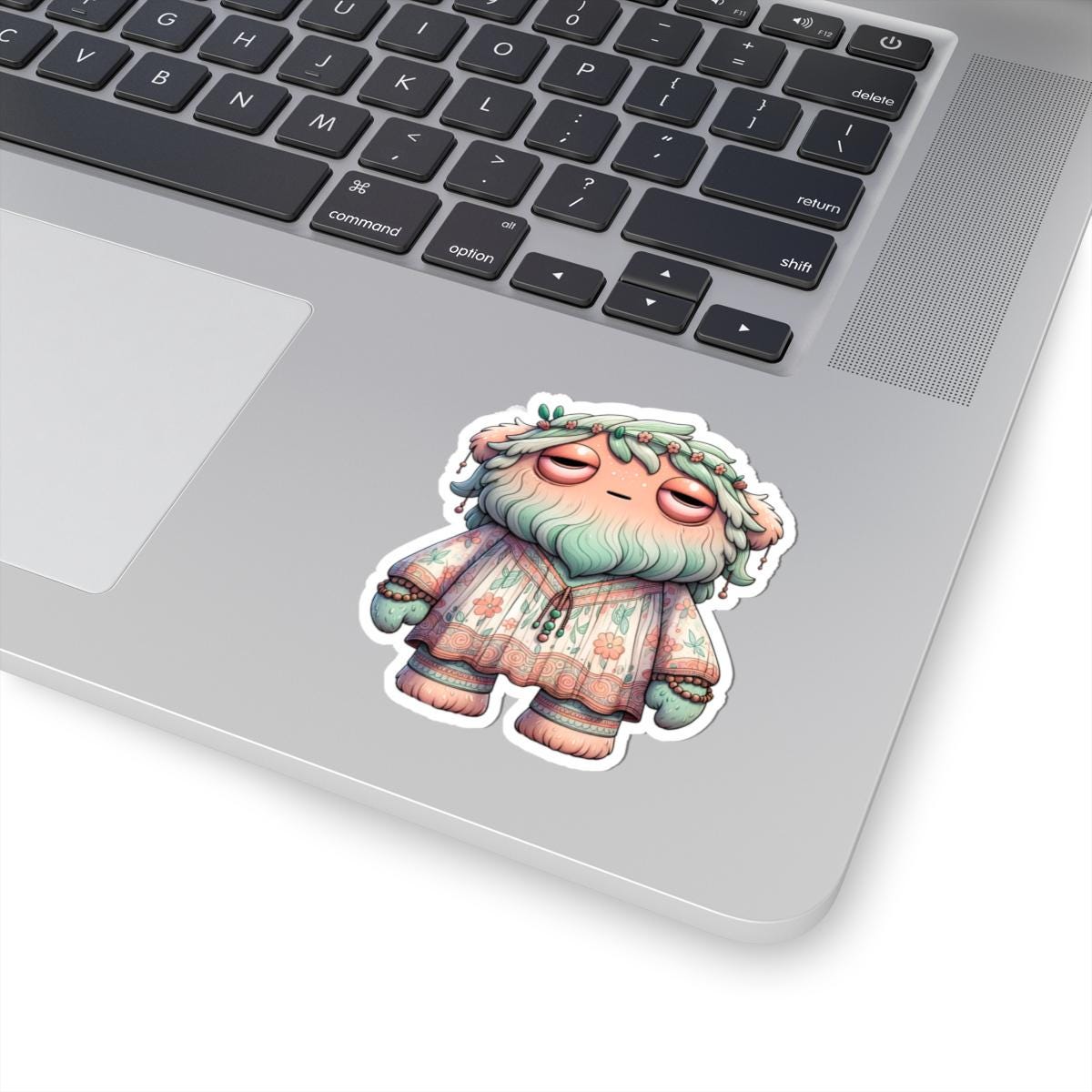 Floral Boho Monster Sticker: Pastel Hippie Character Art