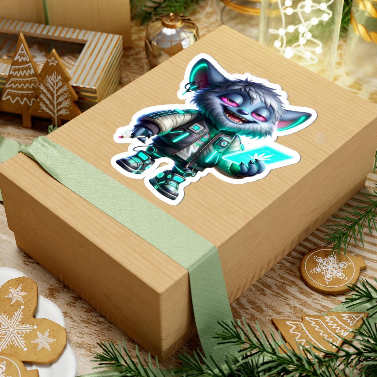 Cyberpunk Monster Sticker: Neon Tech Art for Laptop, Water Bottle