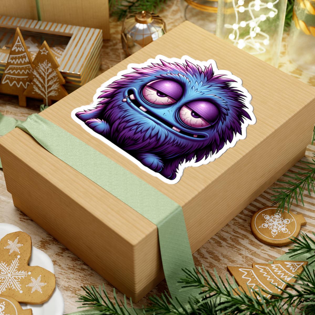 ColorFlow | Fuzzy Blue and Purple Monster Kiss Cut Sticker Cute Character Art for Laptops Water Bottles Journals and More