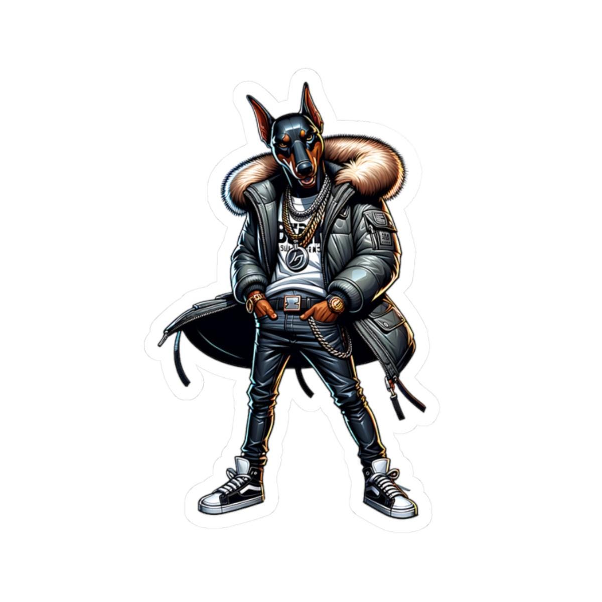 Doberman Streetwear Sticker: Urban Dog Art, Luxury Designer Style