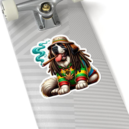 ColorFlow | Rasta Saint Bernard Blunt Glossy Vinyl Sticker | Kiss Cut or Die Cut | Waterproof Weed Dog Cannabis Reggae Decal