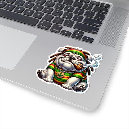 ColorFlow | Rasta Bulldog Weed Dog Glossy Vinyl Sticker | Kiss Cut or Die Cut | Waterproof Cannabis Reggae Decal for Cars Laptops