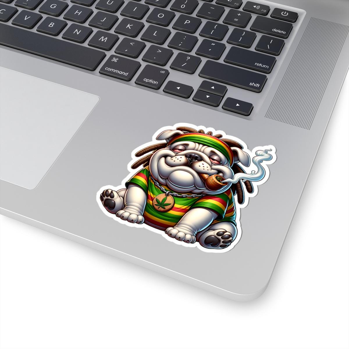 ColorFlow | Rasta Bulldog Weed Dog Glossy Vinyl Sticker | Kiss Cut or Die Cut | Waterproof Cannabis Reggae Decal for Cars Laptops