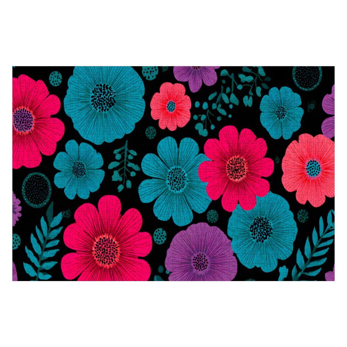 Retro Floral Wooden Jigsaw Puzzle | Vibrant Bloom Art Decor