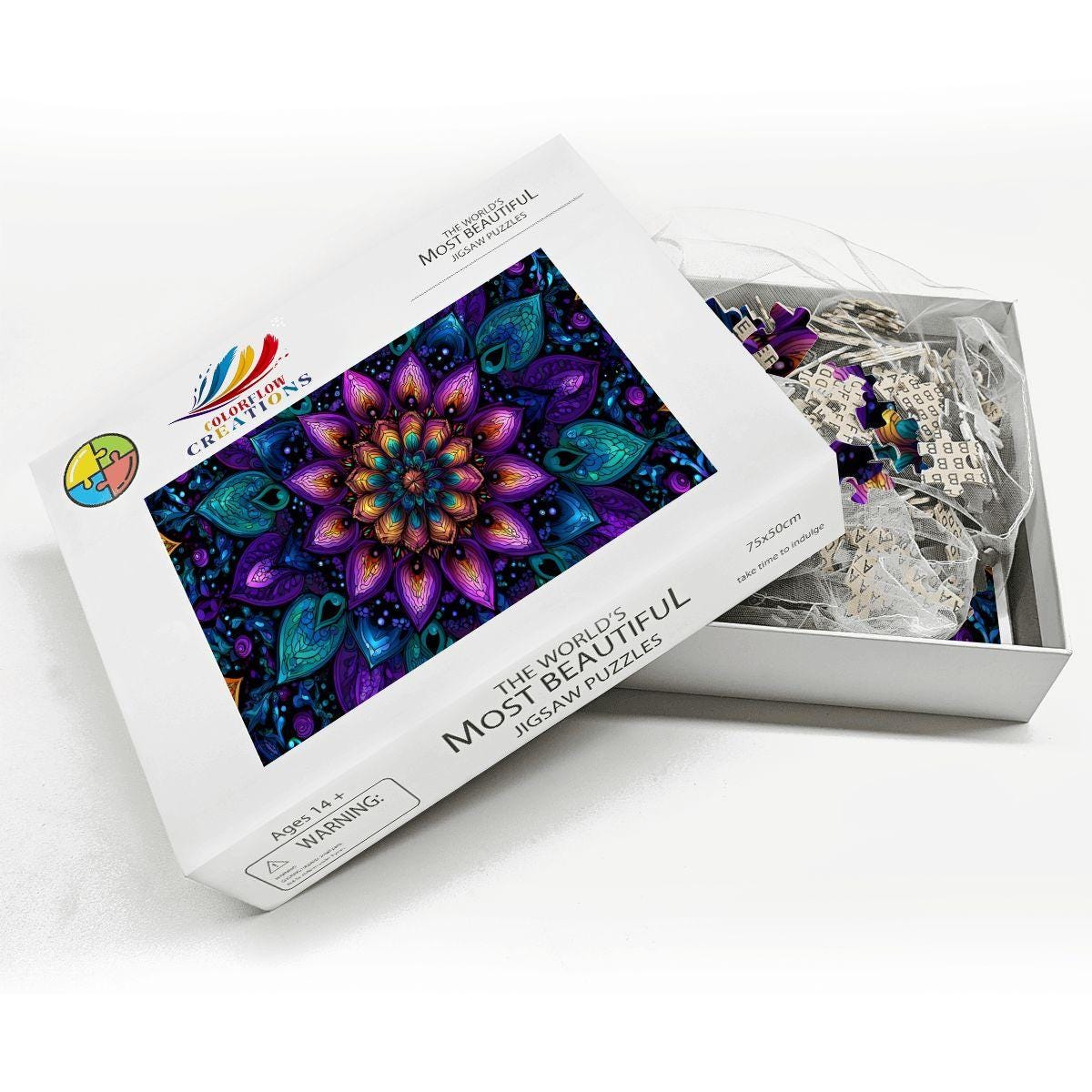Stained Glass Mandala Wooden Jigsaw Puzzle: Boho Zen Decor