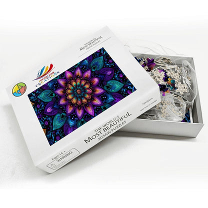 Stained Glass Mandala Wooden Jigsaw Puzzle: Boho Zen Decor