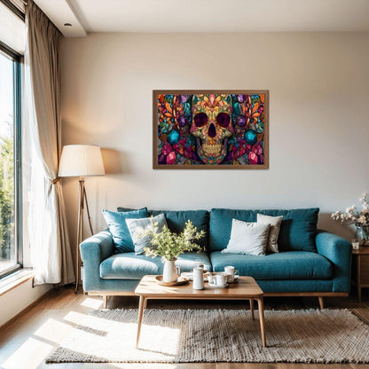 Floral Skull Stained Glass Jigsaw Puzzle: Gothic Botanical Art Decor