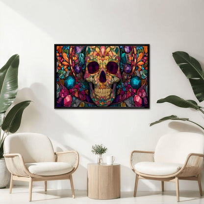 Floral Skull Stained Glass Jigsaw Puzzle: Gothic Botanical Art Decor