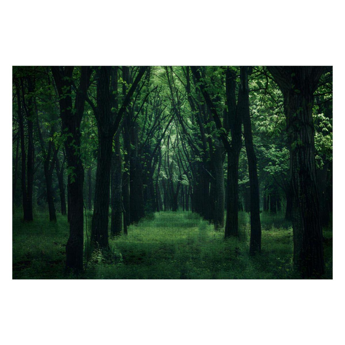 Enchanted Green Forest Wooden Jigsaw Puzzle: Tranquil Woodland Scene