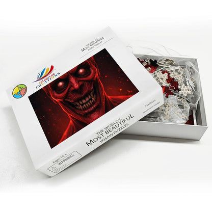 ColorFlow | Creepy Demon Puzzle in Fiery Horror Style | Scary Art Jigsaw for Adults | Haunted Gothic Wooden Jigsaw Puzzle