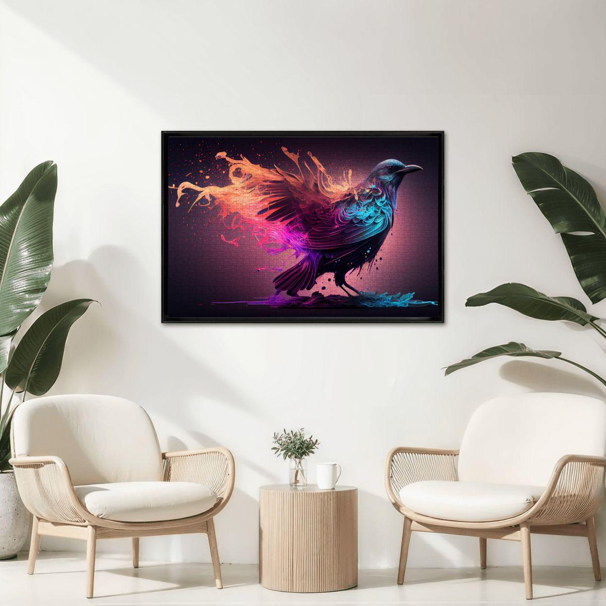 Neon Raven Jigsaw Puzzle: Abstract Bird Art, Bold Colors