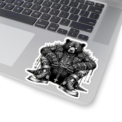 Punk Rock Bear Vinyl Sticker: Gothic Streetwear, Waterproof