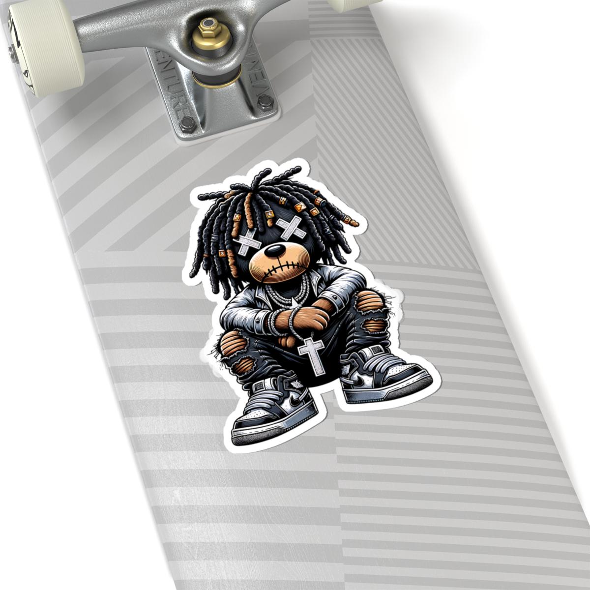 Dreadlock Bear Vinyl Sticker: Urban Gothic Streetwear, Waterproof
