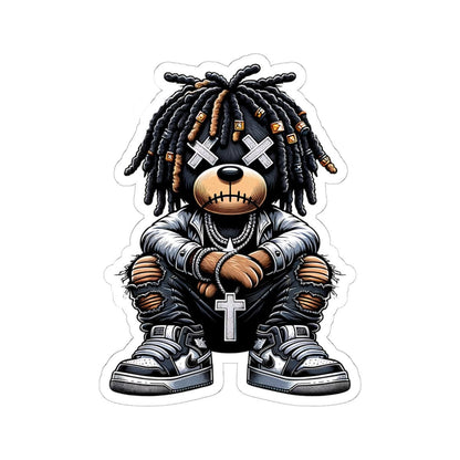 Dreadlock Bear Vinyl Sticker: Urban Gothic Streetwear, Waterproof