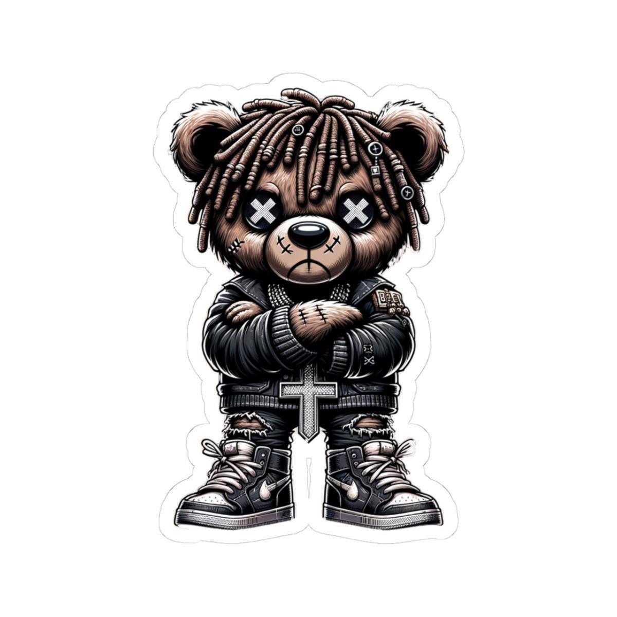 Dreadlock Bear Vinyl Sticker: Gothic Streetwear, Waterproof Laptop Decal