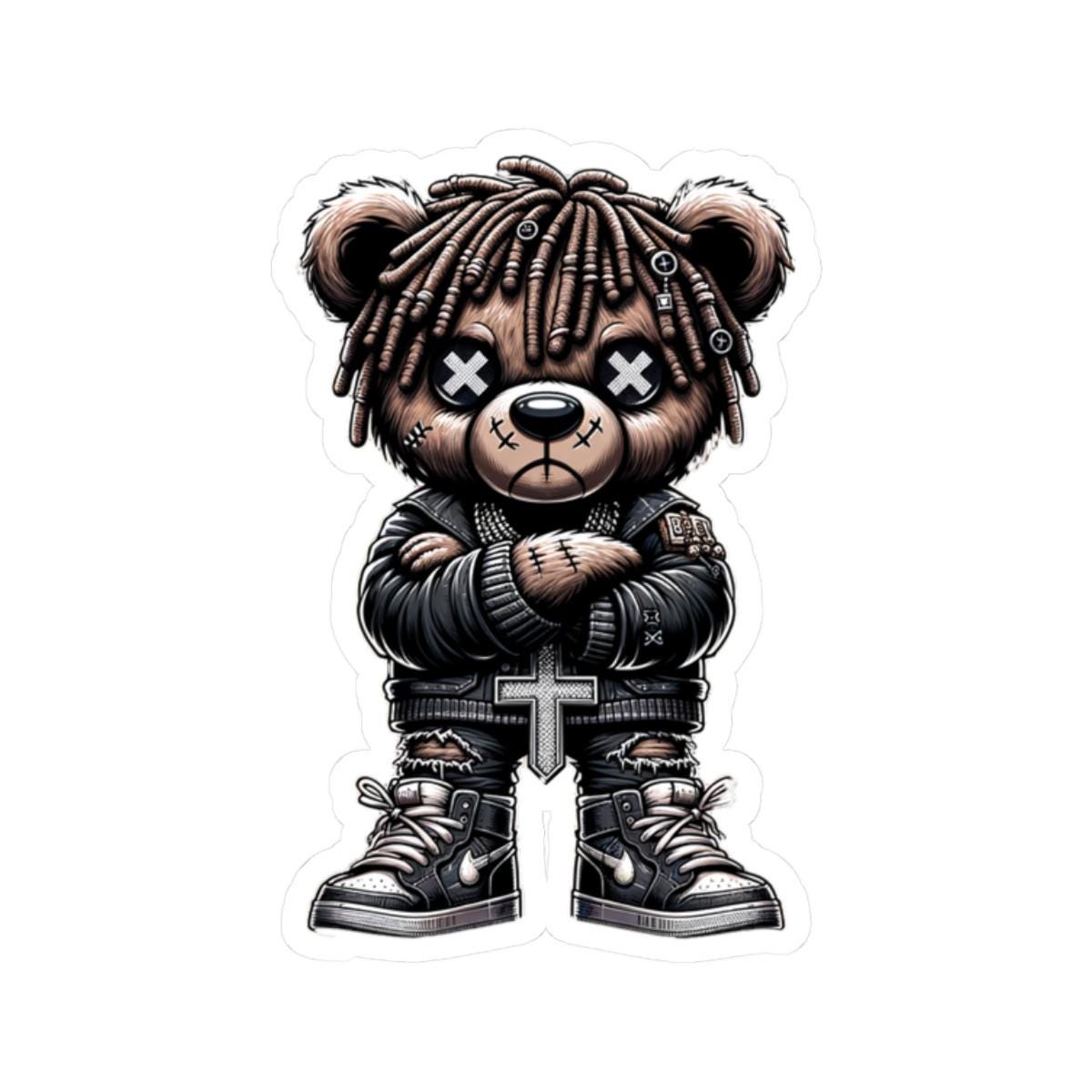 Dreadlock Bear Vinyl Sticker: Gothic Streetwear, Waterproof Laptop Decal