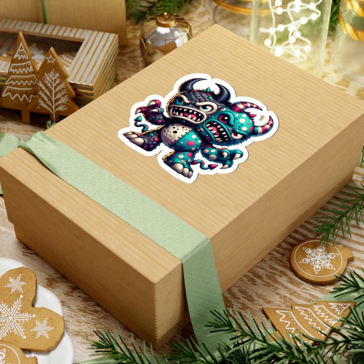 Two-Headed Monster Vinyl Sticker: Waterproof Art Decal for Laptop, Water Bottle