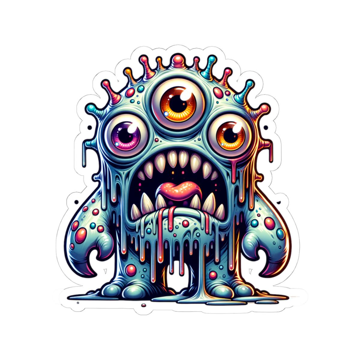 Dripping Three-Eyed Monster Vinyl Sticker: Waterproof Art Decal