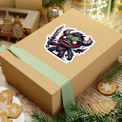 ColorFlow | Green Stitched Demon Plushie Monster Vinyl Sticker | Sword Art Decal | Unique Collectible | Fantasy Gift