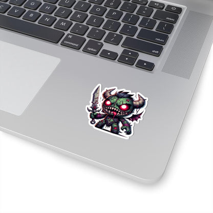 ColorFlow | Green Stitched Demon Plushie Monster Vinyl Sticker | Sword Art Decal | Unique Collectible | Fantasy Gift