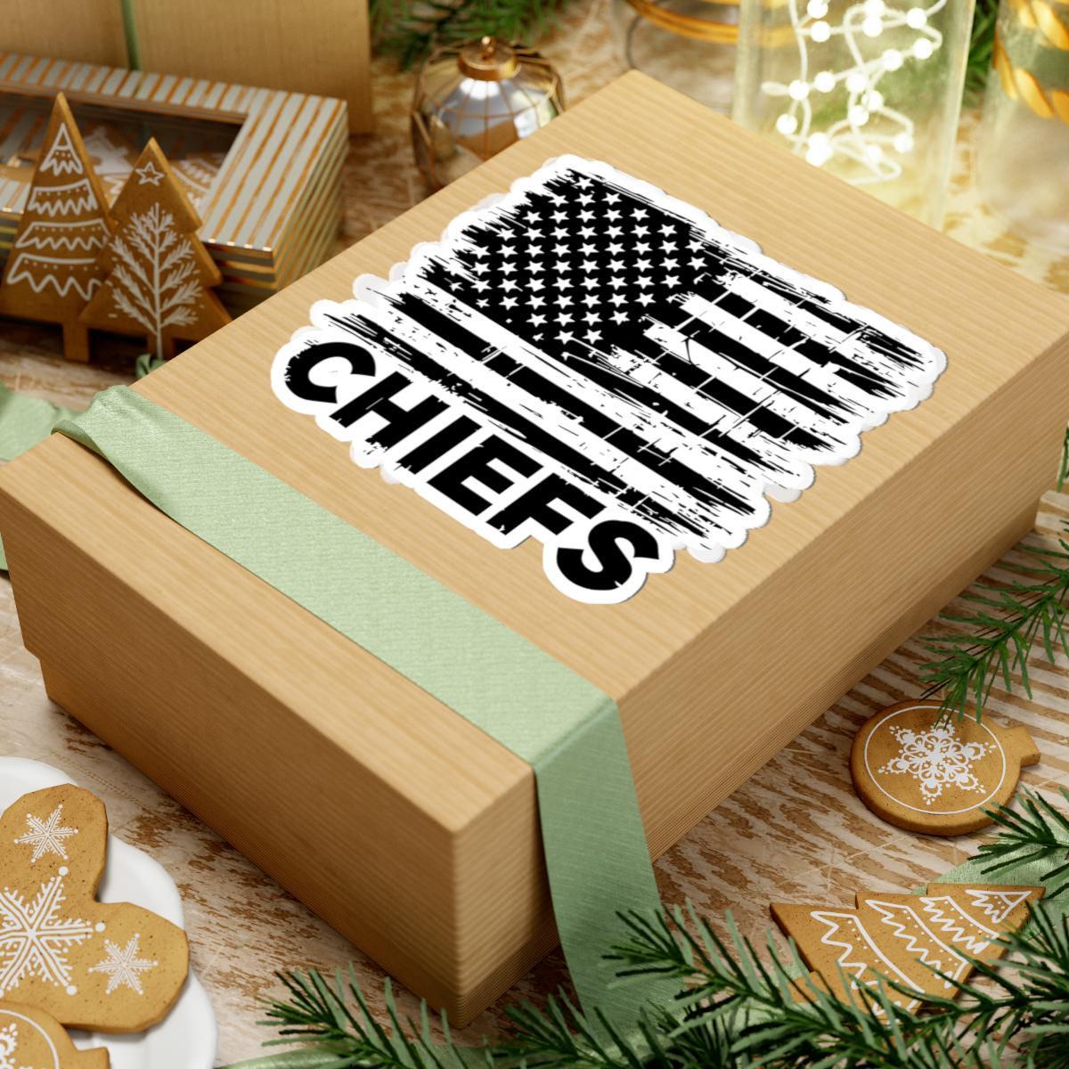 Chiefs Black Distressed Flag Sticker: Waterproof Vinyl Decal