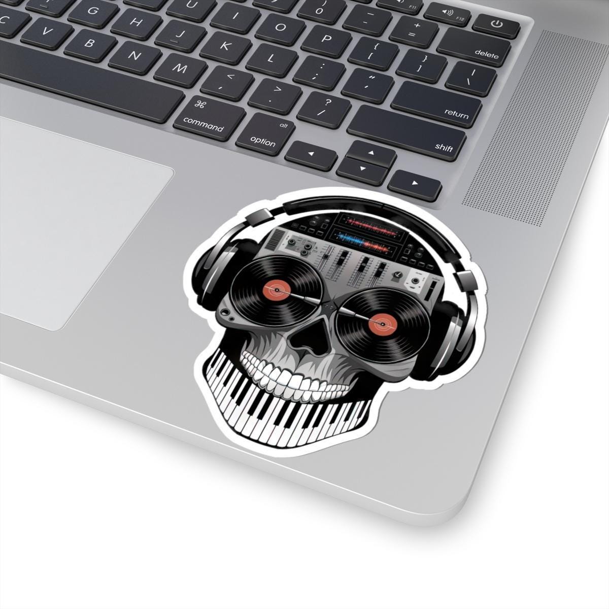 DJ Skull Sticker: Turntable Eyes, Mixer Brain - Waterproof Vinyl Decal