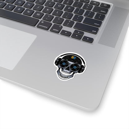 DJ Skull Vinyl Sticker: EDM Mixer, Piano Teeth, Turntable Art