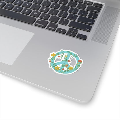 Floral Peace Sign Sticker: Retro 70s Hippie Waterproof Vinyl Decal