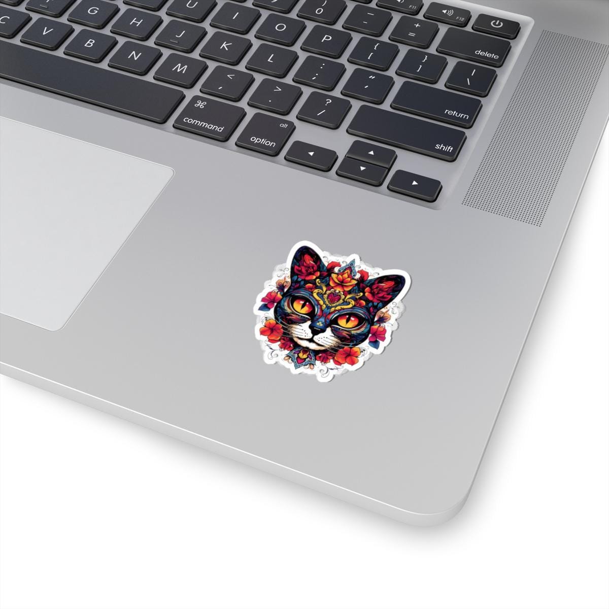 Floral Sugar Skull Cat Sticker: Día de los Muertos Calavera Vinyl Decal